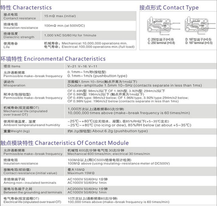 V-165-1c25微动开关
